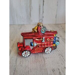 Vintage fire department glass truck ornament Xmas